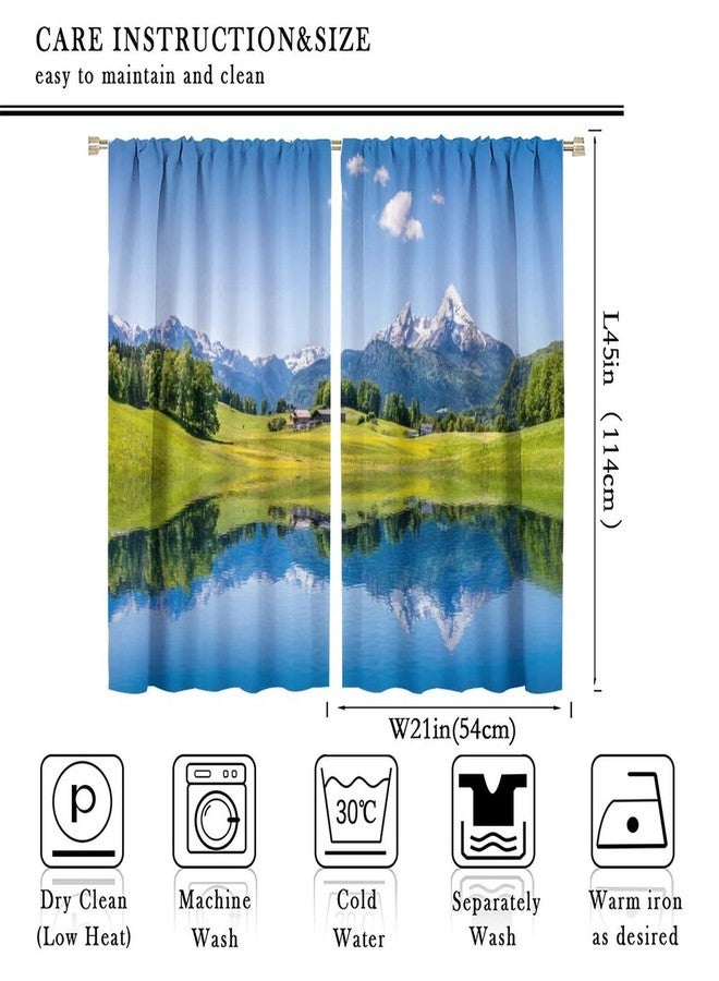 LOMADIA Lake Deocr Curtain, Nature Mountain Scenic Beautiful Blue Sky White Cloud House Grassland Landscapes Home Decor Windows Rod Pocket Curtains for Bedroom Kitchen Cafe Office Drapes 42x45in - Image 2